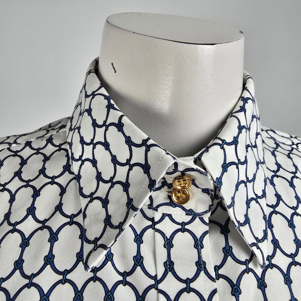 Talbots Petites White Chain Print Cotton Button Up Blouse Top Size 8p - Picture 2 of 10
